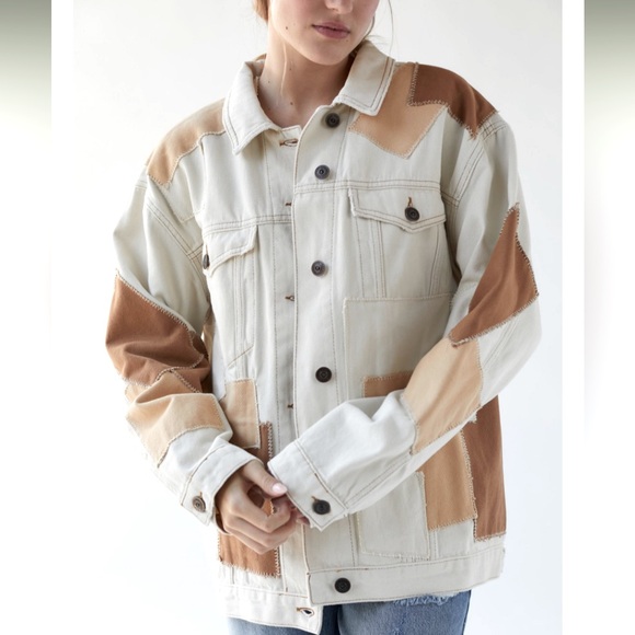 BDG Jackets & Blazers - URBAN OUTFITTERS BDG Women’s Tan Patchwork Trucker Jacket Tan Multi Size Medium